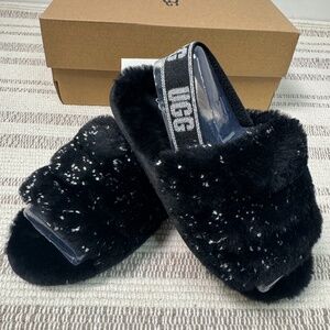 UGG Fluff Yeah Slides- Metallie Sparkle- Black Girls Size 12